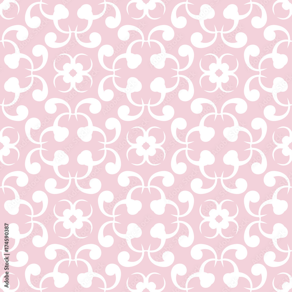 Seamless pink pattern with white wallpaper ornaments
