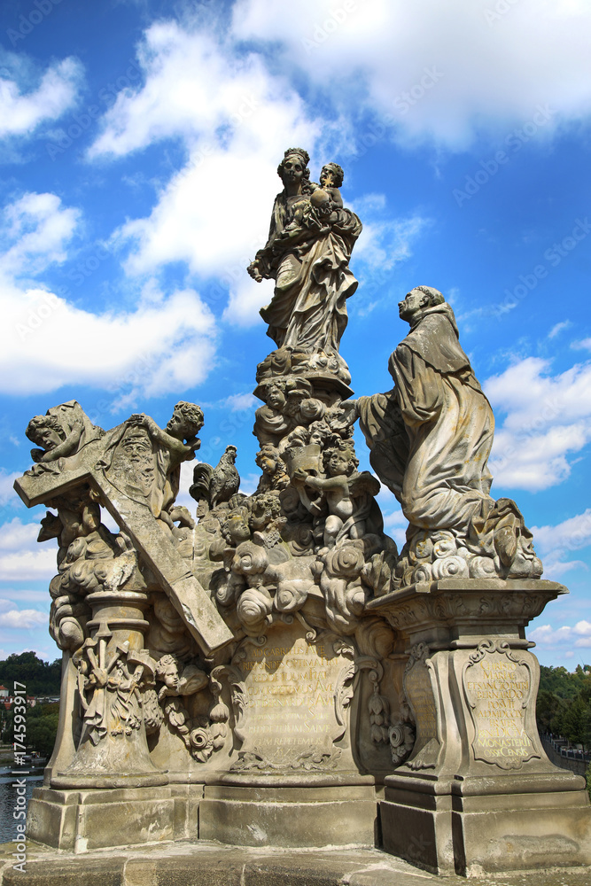 Statuary of the Madonna and St. Bernard on the Charles Bridge (Karluv Most) in Prague, Czech Republic
