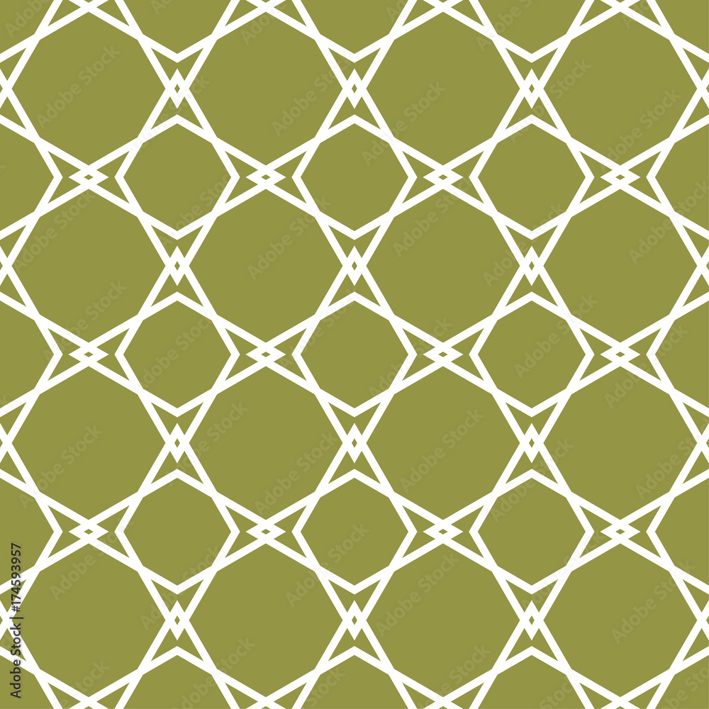 Fototapeta premium Olive green and white geometric ornament. Seamless pattern