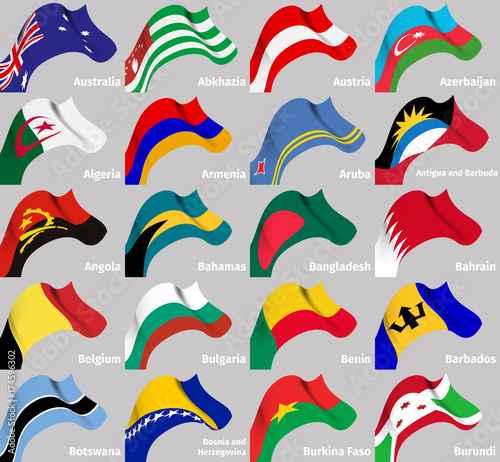 Background set with world wavy flags