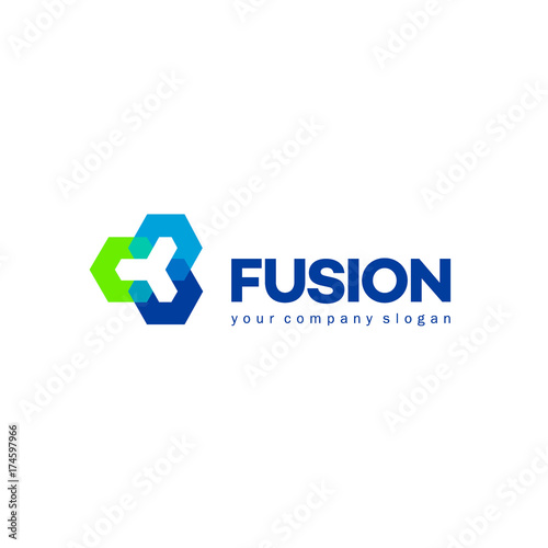 Vector abstract logo design for business. Fusion sign