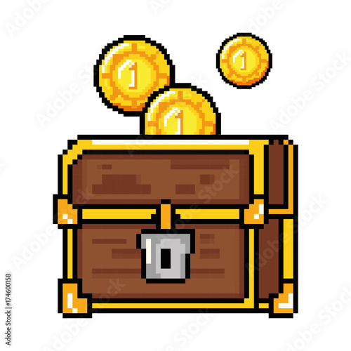 pixelated treasure chest with coins