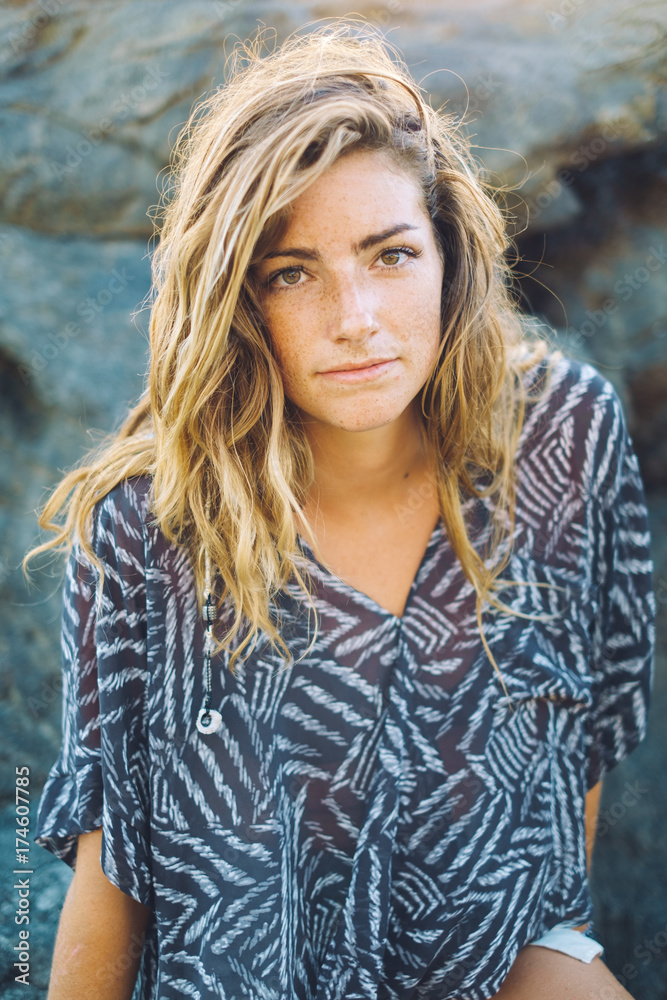 Woman in patterned shirt Woman in patterned shirt