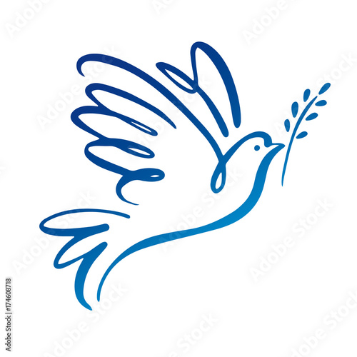 Fotografie, Obraz Dove of peace icon. Flying bird. Peace concept.