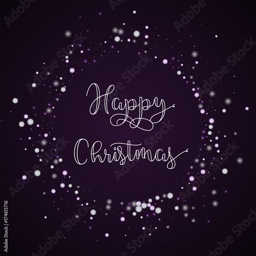 Happy Christmas greeting card. Beautiful falling snow background. Beautiful falling snow on deep purple background.great vector illustration.