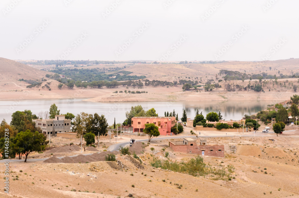 The village of Aguegour, with its dam, Al Haouz, Marrakech, Morocco
