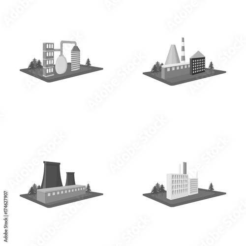 Processing factory,metallurgical plant. Factory and industry set collection icons in monochrome style isometric vector symbol stock illustration web.