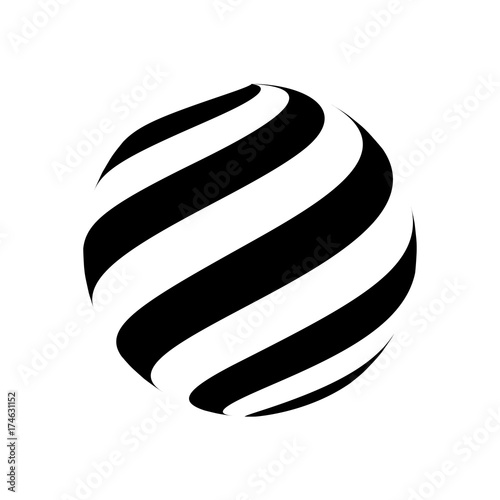 Abstract Logo Design. 3D Sphere of Lines. Black and White Vector Illustration.