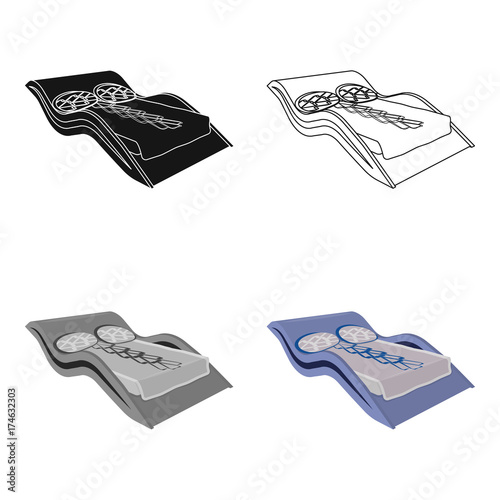 Blue wavy bed.Medical bed for the treatment of the spine.Bed single icon in cartoon style vector symbol stock illustration.