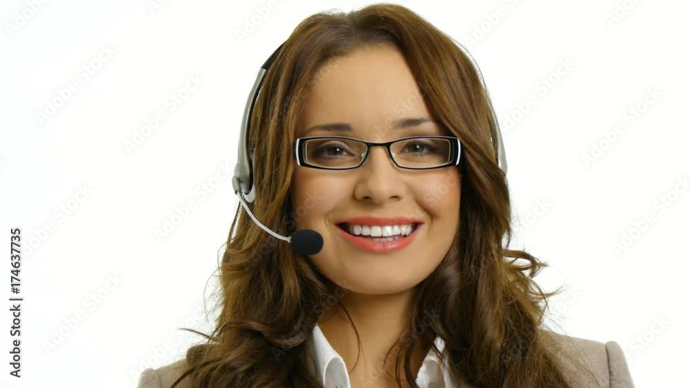 Woman talking on the headset. Woman talking on the headset.