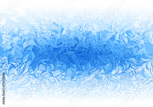 Winter blue frost pattern on white background