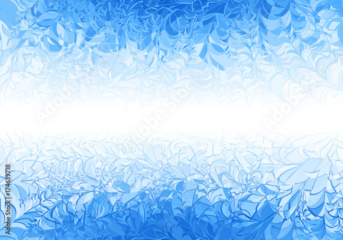 Winter blue frost pattern on white background