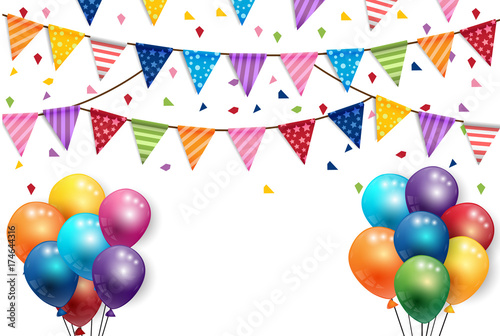Party new year  Balloons and  Flags Background Vector