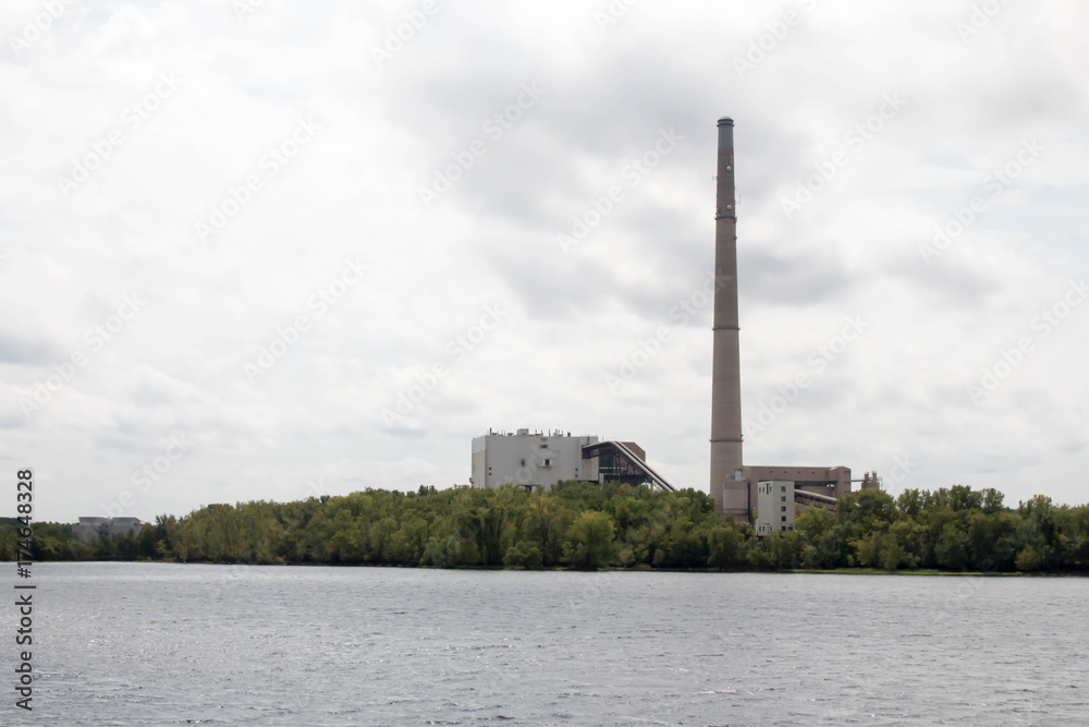 Smoke stack of a power plant on the Saint Croix river in Minnesota