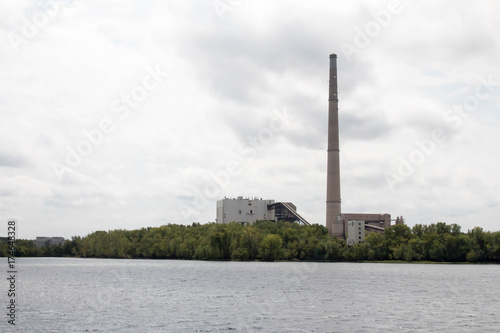 Smoke stack of a power plant on the Saint Croix river in Minnesota