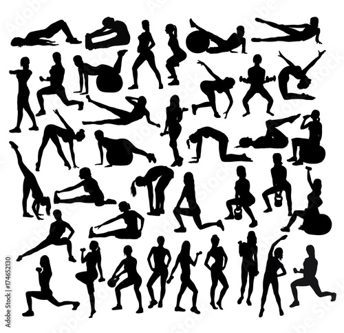 Exercises Fitness and Gym Sport Silhouettes, art vector design