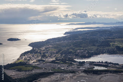 Sechelt City, Sunshine Coast, British Columbia, Canada. Taken from an aerial perspective during a cloudy evening. photo