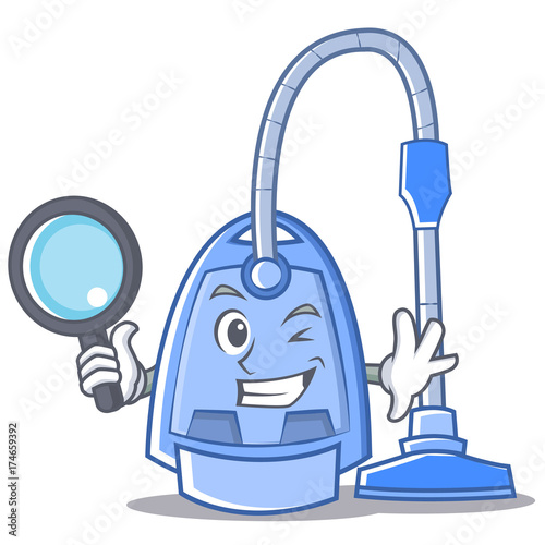 Detective vacuum cleaner character cartoon