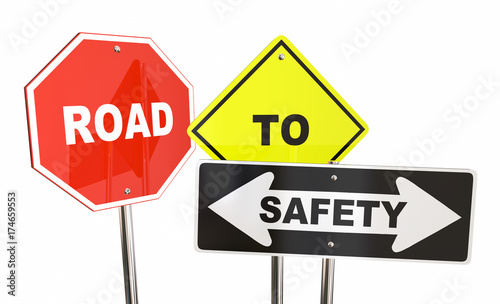 Road to Safety Stop Caution Warning Signs 3d Illustration