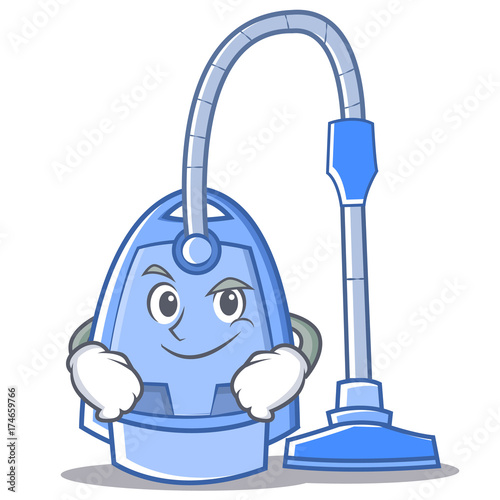 Smirking vacuum cleaner character cartoon
