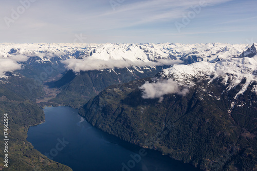 Aerial landscape view of Jervis Inlet, in a far remote area Northwest of Vancouver, British Columbia, Canada.