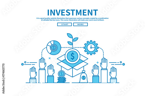 Modern flat blue color line vector editable graphic illustration, business finance concept, investment