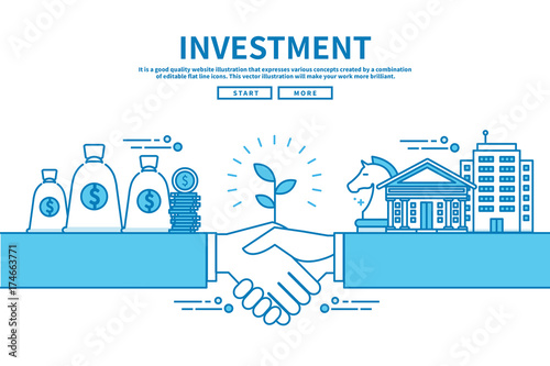 Flat line vector editable graphic illustration, business finance concept, investment