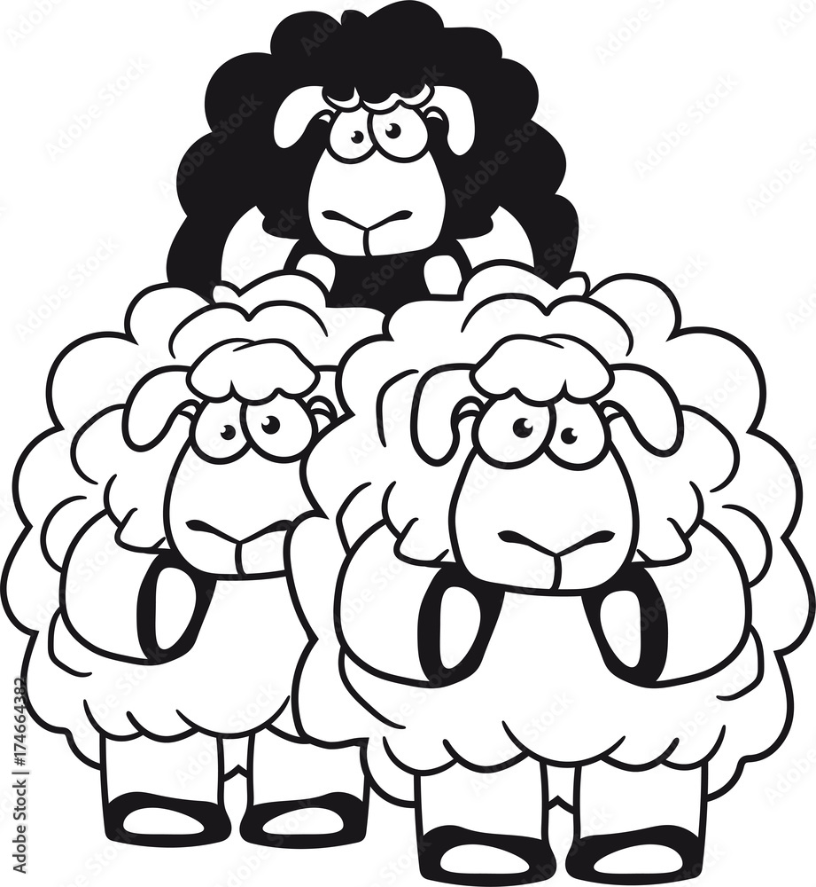Obraz premium team paar gruppe freunde party schwarzes schlecht versager familie ängstlich lustig klein süß niedlich comic cartoon schaf ziege wolle bauer bock müde cool