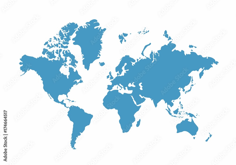 Blue World Map on white background, Vector Illustration