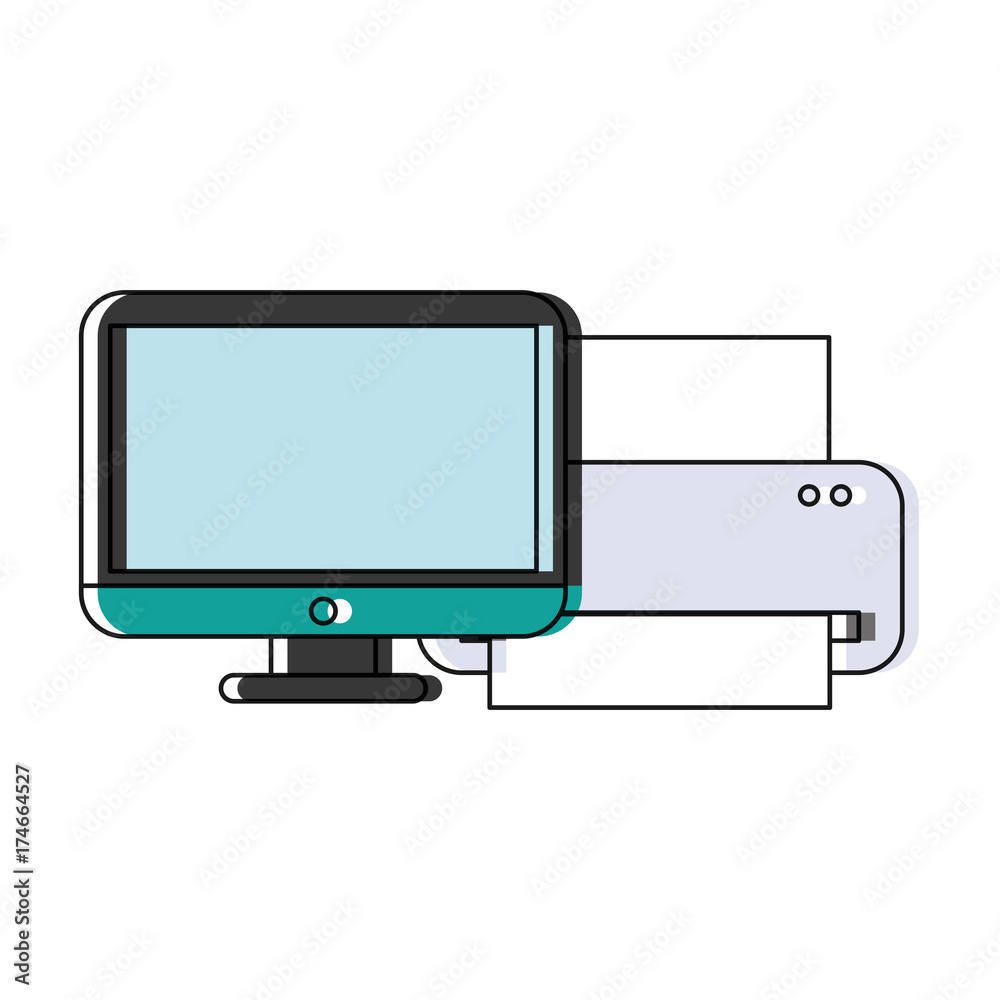 computer and printer icon over white background vector illustration computer and printer icon over white background vector illustration
