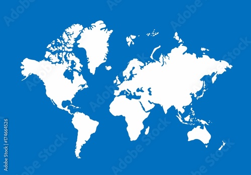 White World Map on blue background  Vector Illustration