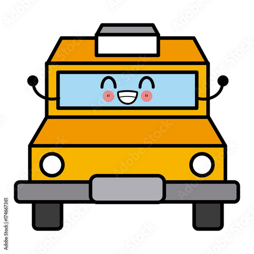 Taxi cab vehicle cute kawaii cartoon icon vector illustration design