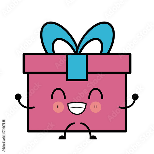 Gift box isolated cute kawaii cartoon icon vector illustration design photo