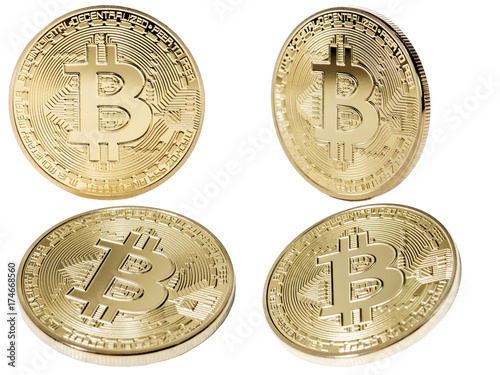 Golden Bitcoin money on computer.(isolated on white background)