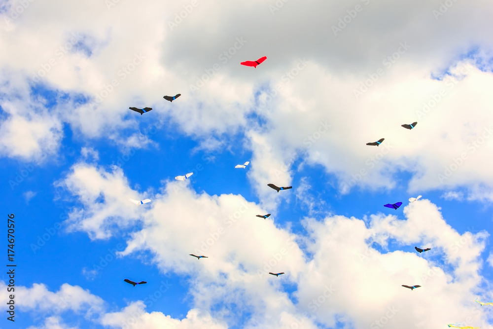 Colorful kite free to fly in the clear sky, a beautiful summer day, Colorful kite free to fly in the clear sky, a beautiful summer day,