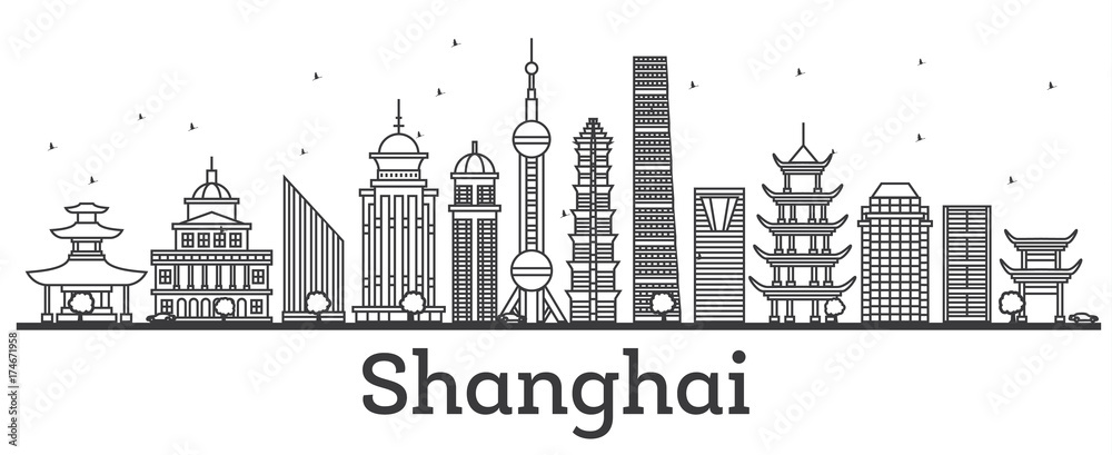 Outline Shanghai Skyline with Modern Buildings.