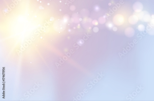 Glitter vintage lights background on defocused image. Vector illustration.