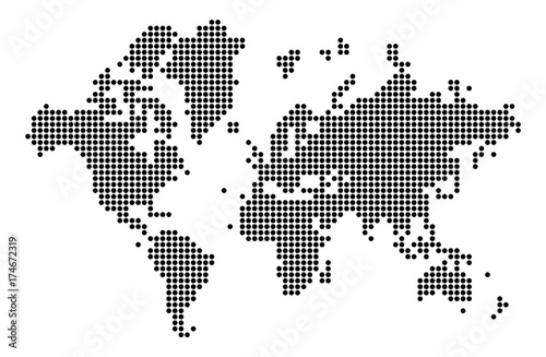 World map silhouette. World map in dots.