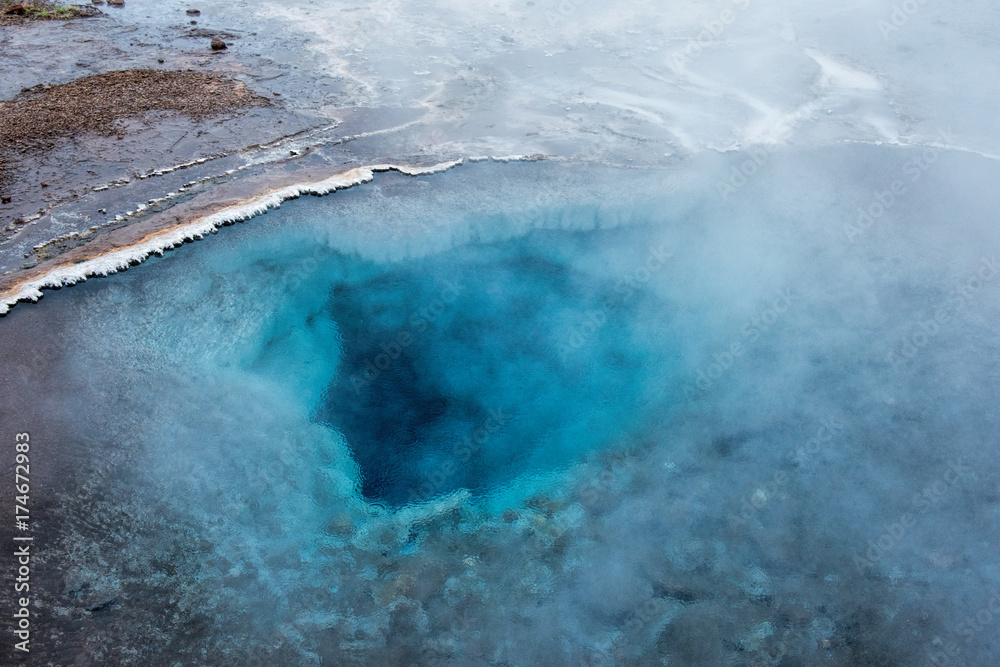 Hot water in geothermal zone of geysir in iceland