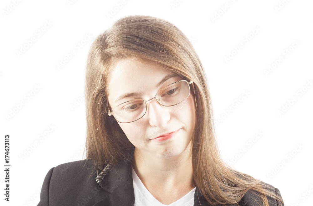 girl thinking isolated on white background
