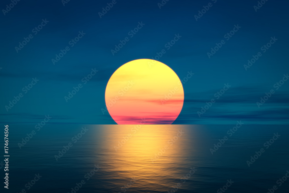 Naklejka premium wspaniały zachód słońca nad oceanem