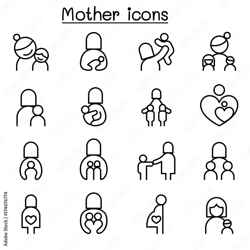 Mother icon set in thin line style Mother icon set in thin line style