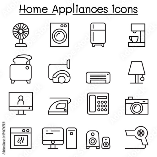 Фотография Appliance icon set in thin line style