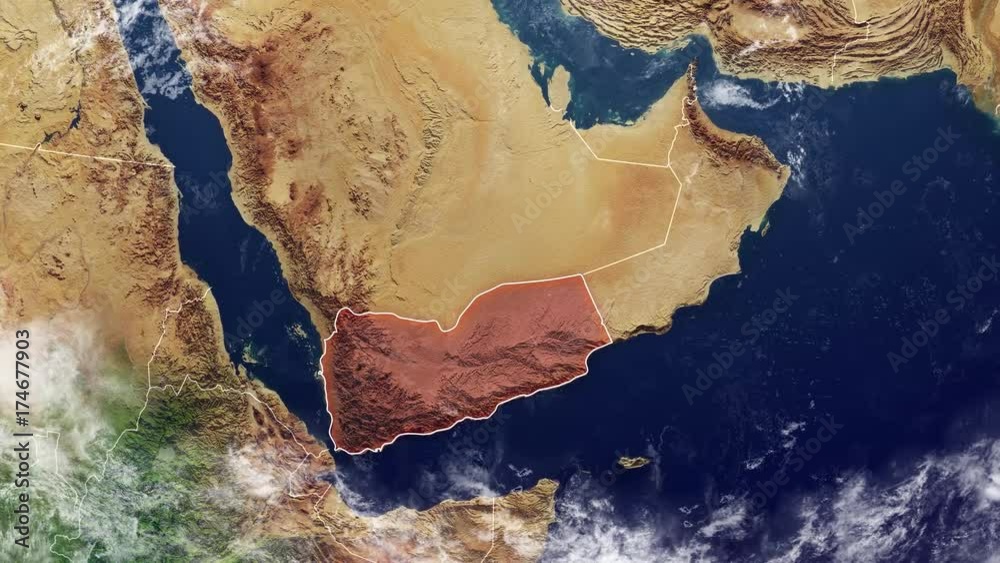 Cartina dello Yemen e confini, cartina fisica Medio Oriente, penisola arabica, cartina con rilievi e montagne