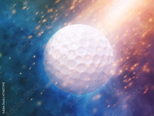 Golf ball on the color glow background. 3d illustration