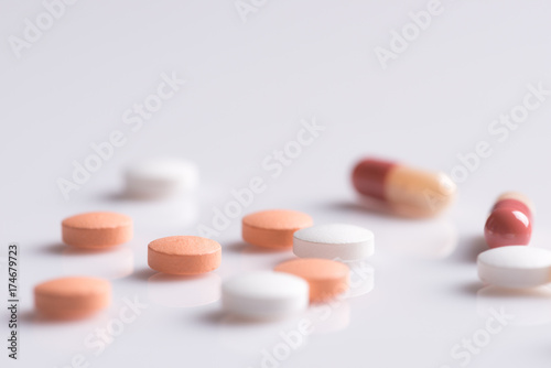 Pharmacy theme, medicine tablets antibiotic pills.