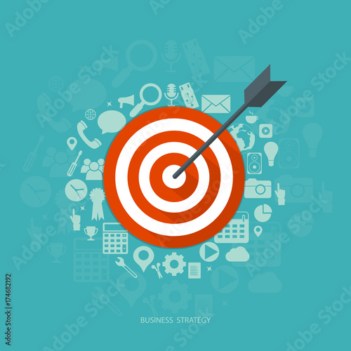 Business strategy. Target and arrow. Modern flat design concept for web banners, web sites, printed materials, info-graphics. Creative colorful vector illustration.