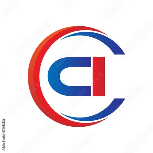ci logo vector modern initial swoosh circle blue and red