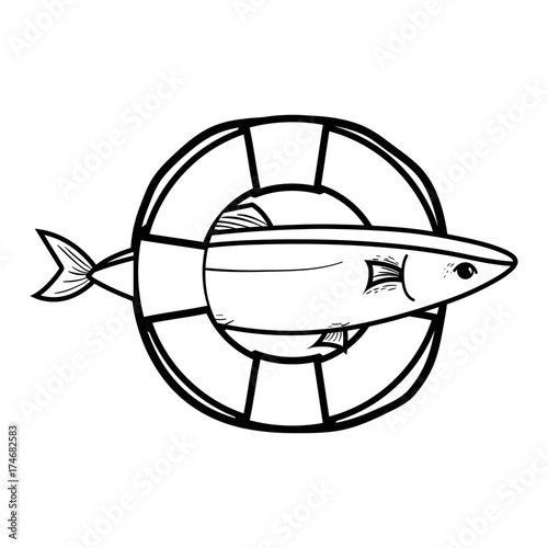 line fish with life buoy object design