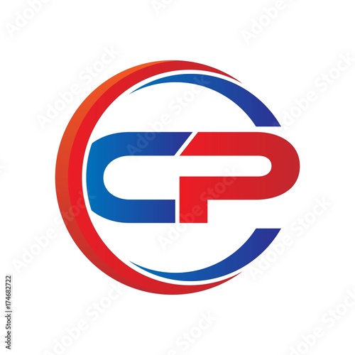 cp logo vector modern initial swoosh circle blue and red